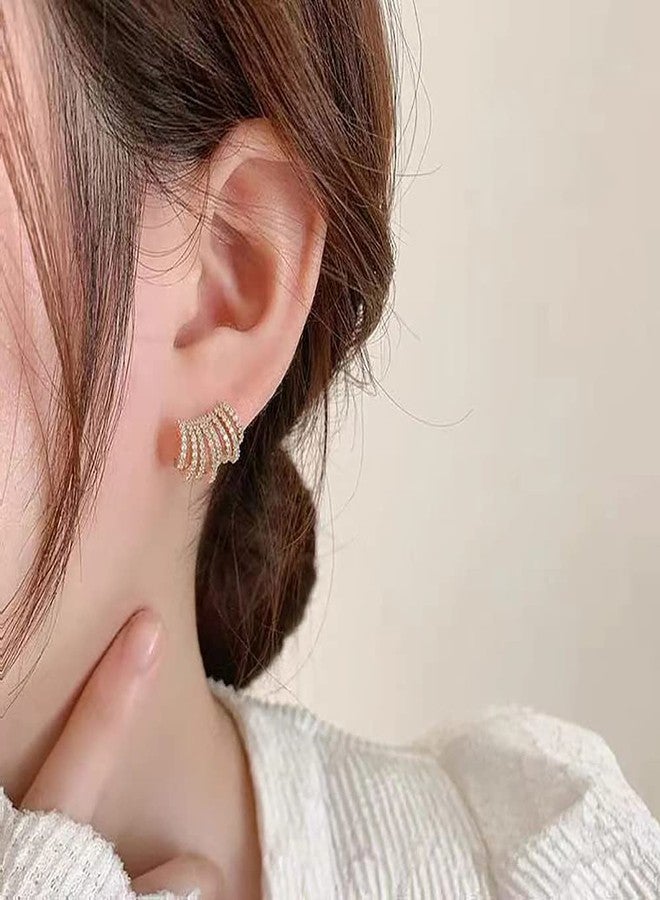 أقراط مرصعة بمخالب للنساء، أقراط زركون إبرية للنساء، أقراط مرصعة بأحجار الراين على شكل مخلب، أقراط أذن رقيقة (ذهبية) - Image 3